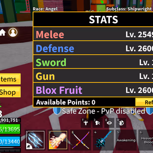 Blox Fruits Lv.2583 | Angel V4 | Kitsune + T-Rex + Mammoth + Dough + Tiger PERM | Dark Blade + CDK | 40 Swords | Electri - Image 2
