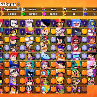 56K Trophies LVL92 | 96/101 Brawlers | 20 Max Brawlers - 14 Hypercharges | 224 Skins | 574 Pins | 338 Icons | 182 Sprays - Image 1