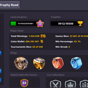 RARE LEVEL 596 | 88CCP | High Level | 880 Million Coins | 17 Legendary Cues | Miniclip Only | Unlimited Password Change  - Image 3