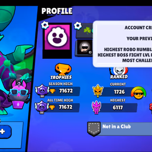 19 TITLES | 10 MYTHIC SKINS | 334 SKINS | 71.700 TROPHY | 99 BRAWLERS | 25 HYPERCHARGED | 28 MAXED BRAWLERS | 17 BUFFIES - Image 6