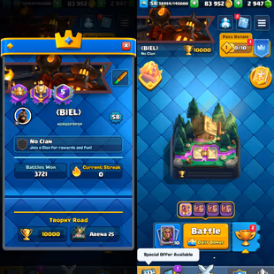 🔥2947 Gems🔥60 Cards Lv15-Lv14 [ 19 Evo] 10000 Trophy! Level 58! KT Level 15! 93 Old Emote! 134 Badges! NC Available! - Image 2