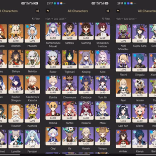 All Platform - EU - AR60 - 69 Character 21 Character 5'Star - 8 Weapon 5'Star - Nefer - Furina - Xilonen - Kazuha - Mavu - Image 2