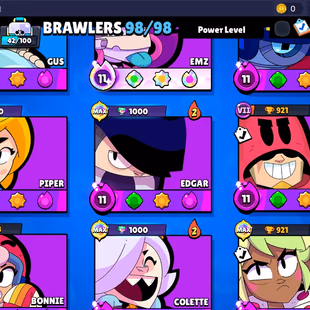 322 SKINS | 43 HYPERCHARGED | CAPTAIN CARL | 75.416 TROPHIES | 98 BRAWLERS | 47 MAX BRAWLERS | 5 BUFFIES  - Image 8