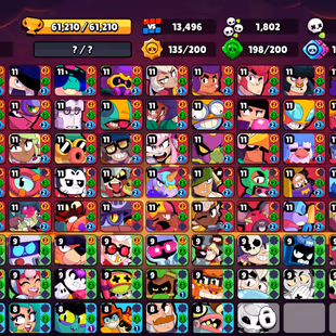 34 TITLES | 210 GEMS | 362 SKINS | 61.200 TROPHY | 99 BRAWLERS | 51 HYPERCHARGED | 65 MAXED BRAWLERS | 26 PRESTIGE - Image 3