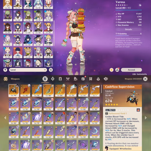 All Platform - EU - AR 59 - 71 Character 23 5'Star - 8 Weapon 5'Star - Varesa - Furina - Neuvillette - Flins - Arlecchin - Image 1