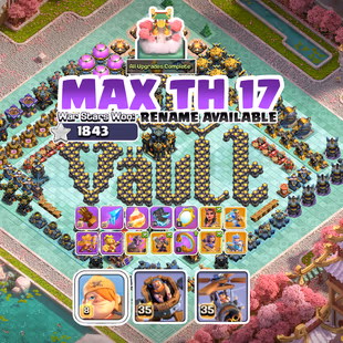 MAX TH 17🔥 - RENAME ✅ - READY FOR TH 18 - NEW SCENERY!  - 8 HERO SKINS - 15 MAX SKILLS - INSTANT DELIVERY  - Image 1