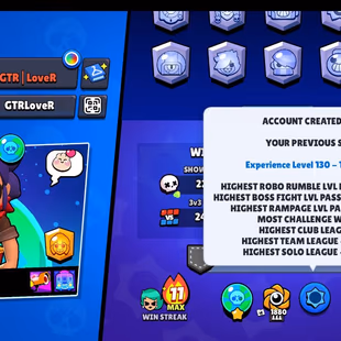 25k trophies, 71 brawlers, 9 legendary brawlers, 4 11 strength, 49 gems, 60 skins, description - Image 3
