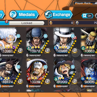 281 Chars - 8 EX - 3 EX Max ( Four Emperor - Blackbeard Pirates Kuzan - Lucci Awakened ) - 51K Total Power - Great medal - Image 3