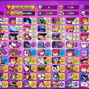 19 TITLES | 10 MYTHIC SKINS | 334 SKINS | 71.700 TROPHY | 99 BRAWLERS | 25 HYPERCHARGED | 28 MAXED BRAWLERS | 17 BUFFIES - Image 3