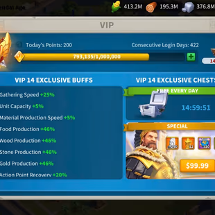 58M - Vip 14 - 5 Commanders - 22 Passport - 800k Credit  - 3K Gems - Image 3