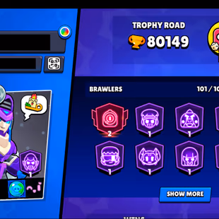 213 SKINS | 80.100 TROPHIES | 101 BRAWLERS | 17 HYPERCHARGE | 24 MAX | 68 PRESTIGE | 4 BUFFIES - Image 5