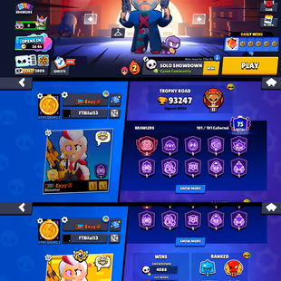 93k TROPHIES | GUNSLINGER COLT | 76 MAX POWER BRAWLER | 101 BRAWLER UNLOCK | 62 HYPERCHARGE | 408 SKIN |RENAME AVAILABLE - Image 1