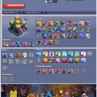 🔥21900 Gems🔥[Instant Mail Change Protection Reset Possible]||Th14 Loaded Items||Heros 66 71 47 50 19|1134 Cwl Medals - Image 1