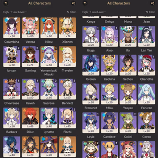 All Platform - EU - AR53 - 43 Character 10 5'Star - 1 Weapon 5'Star - Columbina - Xilonen - Varesa - Nilou - Mona - Code - Image 2