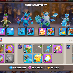 TH 17 ! 4 Scenery ( 2 Legendary ) ! 3 Hero Max ! 17 Hero Skins ! 9k Gems ! 13 Epics ( 3 Epic Max ) ! Builder Base Maxed  - Image 5