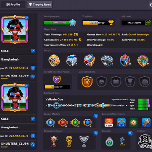 27.4B COINS ACCOUNT | Level 341 | 17 Legendary Cues | Rare Yome Avatar | Final Warning | Miniclip PW Change Unlimited - Image 1