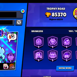 369 SKINS | 85.400 TROPHIES | 100 BRAWLERS | 63 HYPERCHARGE | 64 MAX | 53 PRESTIGE | 16 BUFFIES - Image 5