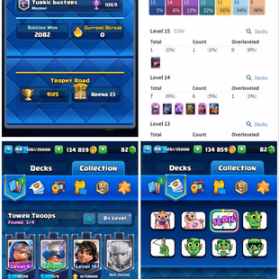 STACKED | XP-44| 7 Evo |  | 1.3L+ GOLD | High Gems |  HTrophies: 9125 | 119/121 Cards | | Arena 23 | 30 Rare emotes |7 m - Image 1