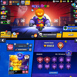 Trophy 55K [] 100x Brawler [] Max 40x [] Hyper 33x [] Billing 12k [] Skins 405x [] Profile icones 490x [] NC-Yes - Image 1