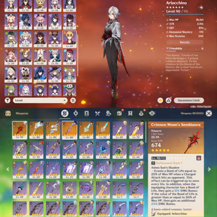 All Platform - EU - AR57 - 64 Character 19 5'Star - 6 Weapon 5'Star - Arlecchino - Xilonen - Navia - Zhongli - Yelan - C - Image 6