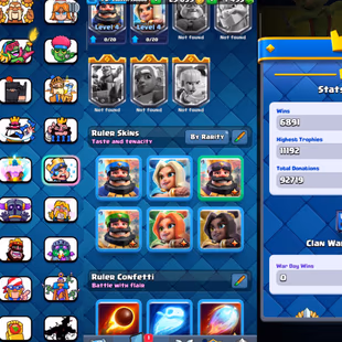 R477 | LVL73 | Cards lvl16: 15 | lvl15: 19 | lvl14: 80 | 14 Evolved | 1 Hero | 9 Tower Skin | 152 Emotes | Hero Coins: 2 - Image 5