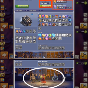 RARE TH9||2440 WS||LEAGUE HERO KING,QUEEN SKIN||16 PAID TOP SCENERY||28 HERO SKINS||4 EPIC MAX||3 PAID BUILDRBASE SCENRY - Image 3