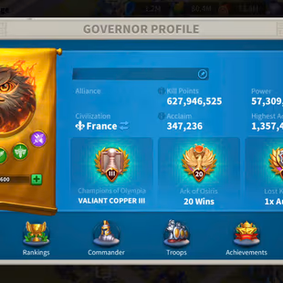 57M - Vip 15 - 5 Commanders - 14 Passport  - 939 Gold head - 5k Gems - 2 Farms - Image 2