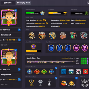 24.8B COINS YOME ACCOUNT | Level 215 | 3 Max Cues | 1.8K Cash | 19 Golden Shots | Fresh Account - Image 1