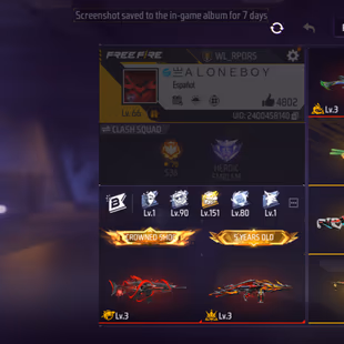 X335|LATAM SERVER|Lvl 66|63 CHARACTER|162 BUNDLE|332 COSTUME|350 WEAPON(5 EVO+41 MYTHIC)|SCAR Alpha Lv 3|Thompson Coloss - Image 2