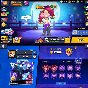 Trophy 87k💎Brawler 102x All💎Max 64x [] Hyper 54x [] Total Skins 424x [] Prestige 64 [] Profile Icones 534x [] BEST-DEA - Image 2