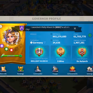 61M - Vip 14 - 7  Commanders - 32 Passport -  121 Gold Head - 32k Gems  - 1 Skin house - Image 3