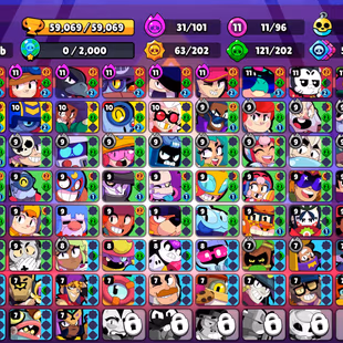 190 SKINS | 59.100 TROPHIES | 86 BRAWLERS | 8 HYPERCHARGE | 11 MAX | 36 PRESTIGE | 8 BUFFIES - Image 3