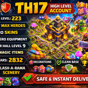  🎯TH 17 HIGH LEVEL COC ACCT (👹) ALMOST MAX HERO () 9 SKINS () MAX EQUIPMENT () MAGIC ITEMS () GOOD STATS () INSTANT - Image 2
