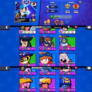 🏆88K TROPHY|💪56 MAX|44 HYPER|60 GEM|18K MAX POWER POINT|470 TOTAL SKIN|21 LEGENDARY OLD BRAWL PASS SKINS|211 EPIC SKIN - Image 1