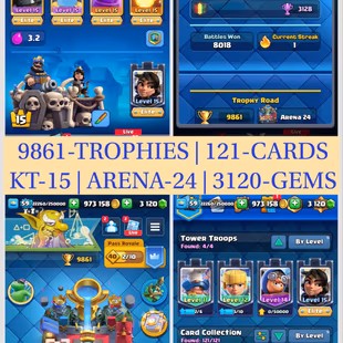 COMBO OFFERS 💎 87 MAX CARDS 💎 RAREST 48 EMOTES | ARENA 24 | KT 15 | XP 59 | 9861 TROPHIES | 11 EVOS | 13 ELITE CARDS - Image 3