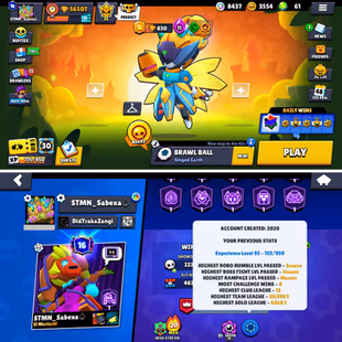 56K Trophies LVL92 | 96/101 Brawlers | 20 Max Brawlers - 14 Hypercharges | 224 Skins | 574 Pins | 338 Icons | 182 Sprays - Image 3