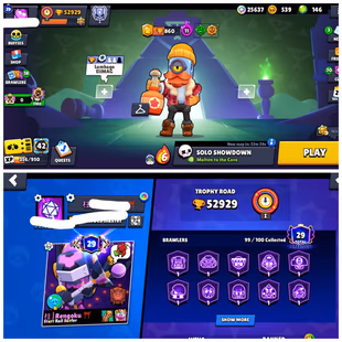 146 GEMS | 99/100 BR | 53K TROPHY | 34 MAX [ 33 HYPERCHARGED ] | 283 GOOD SKINS | 29 MAX RANK BRAWLERS | FULL ACCESS  - Image 2