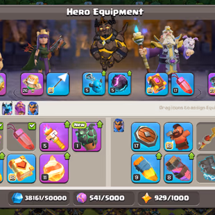 Th 17 max || wall defenc max || 929 starry ore || Hero 87 90 68 35 || 12 epic equipment good level || 2100 gems   - Image 5
