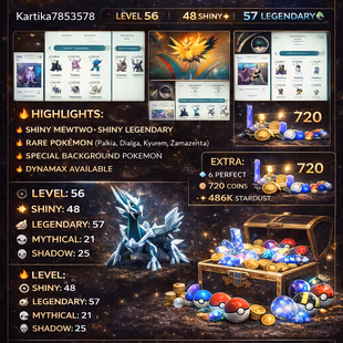 🎯NEW STOCK (2  RARE TRADEABLE SHINY BG ZAMAZENTA👹 - SHINY MEWTWO  | 100IV ZEKROM | 48 SHINY |57 LEGENDARY- NAME CHANGE - Image 1