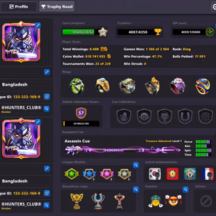 GOLDEN UNIQUE ACCOUNT | Level 131 | 800M Coins | 19 Legendary Cues | Miniclip Unlimited Password Change | Fresh Account - Image 1