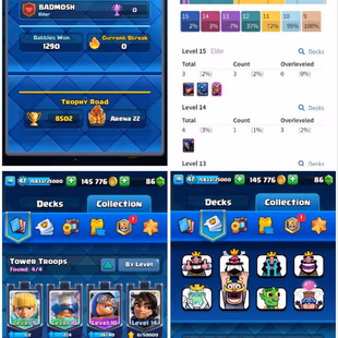 STACKED | XP-47 | 10 Evo |  | 1.4L+ GOLD | |  HTrophies: 8502 | 121/121 Cards | 4 Max card | Arena 22| 34 Rare emotes |  - Image 1