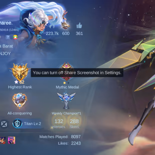 MLBB | Nightmaree | LVL 99 | M4 PRIME BEATRIX | SELENA VIRUS | PEGASUS SEIYA BASIC BADANG | HERO 132 | SKINS 288 | MX EM - Image 2