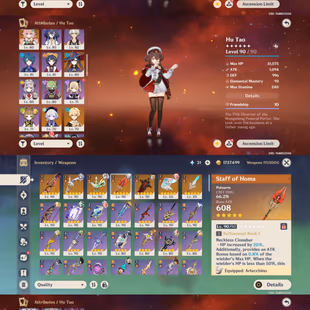 All Platform - EU - AR59 - 59 Character 18 5'Star - 7 Weapon 5'Star - Arlecchino - Fruina - Varesa - Hu Tao Skin - Chasc - Image 4