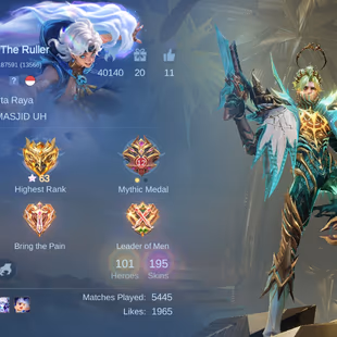 MLBB | ZENN The Ruller | LVL 64 | M5 M7 PRIME YU ZHONG & GRANGER | ANNUAL STAR HAYABUSA | HERO 101 | SKINS 195 | MAX EMB - Image 1