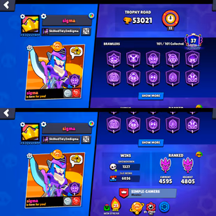  53000 TROPHIES | 45 HYPER N MAX | 2 PRO PASS PURCHASED | ACTIVE PLUS PASS | 101 BRAWLERS | 345 SKINS | INSTANT DELIVERY - Image 4