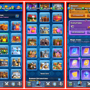 3/5 HEROES + 30 EVOS | LEVEL 70 | 50 ELITES CARDS | 10.3K+ TROPHIES | FULL OF MAGIC ITEMS | 160+ EMOTES [ TAKE THE L  - Image 4