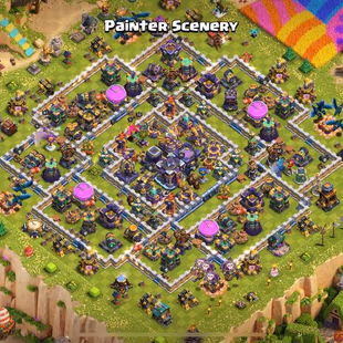 [RARE PAINTER SCENERY TH15] XP166 HEROES 62-73-37-47-19 FREE NAME CHANGE 6 BUILDER 1.5K GEMS  - Image 1