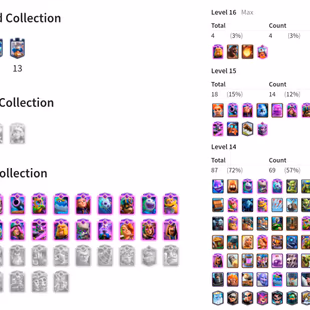 KT 15 | 64 Exp | 22 Evolution | 4 Max Cards | 18 Level 15 Cards | 87 Level 14 Cards | 21 TowerSkins | 181 Emotes - Image 2