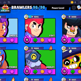 372 SKINS | 63 HYPERCHARGED | 1 PRESTIGE | 96.638 TROPHIES | 98 BRAWLERS | 86 MAX BRAWLERS | 2 BUFFIES  - Image 6
