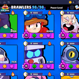 372 SKINS | 63 HYPERCHARGED | 1 PRESTIGE | 96.638 TROPHIES | 98 BRAWLERS | 86 MAX BRAWLERS | 2 BUFFIES  - Image 7
